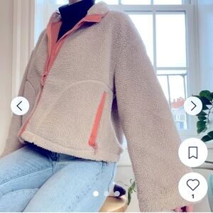 Madewell Sherpa Jacket in Cream and Coral